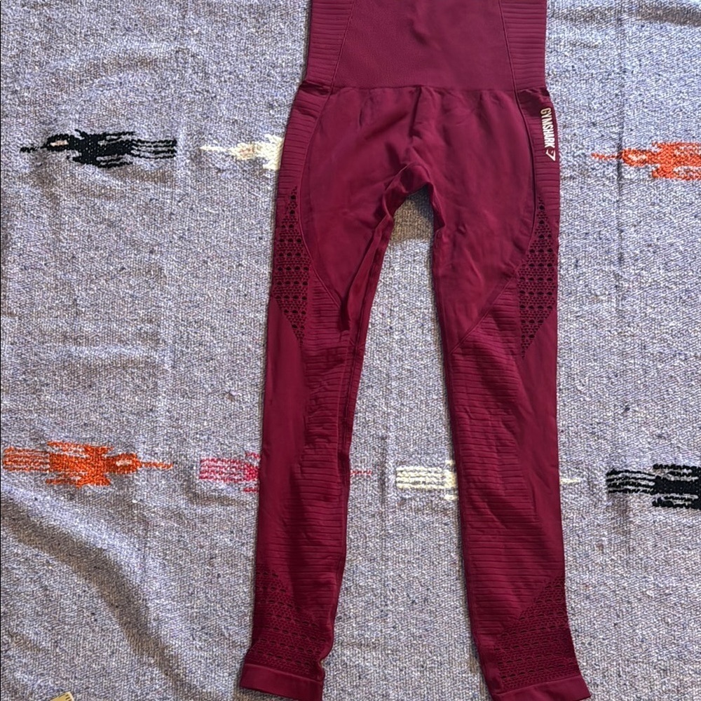 🍍 GYMSHARK Red Energy Seamless Leggings Athletic Women's Size Medium M Maroon🍍